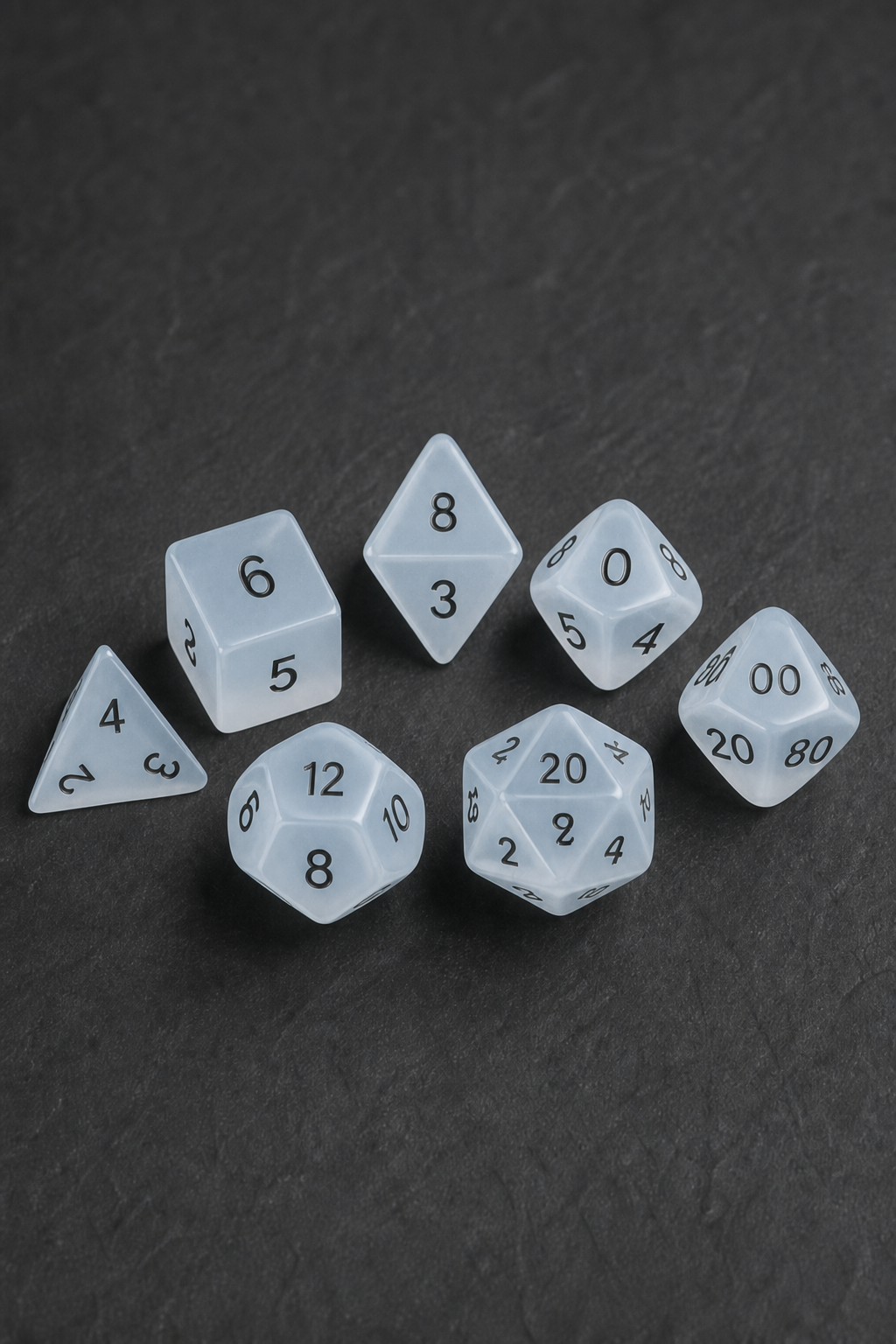 Liquid-core dice catching the light