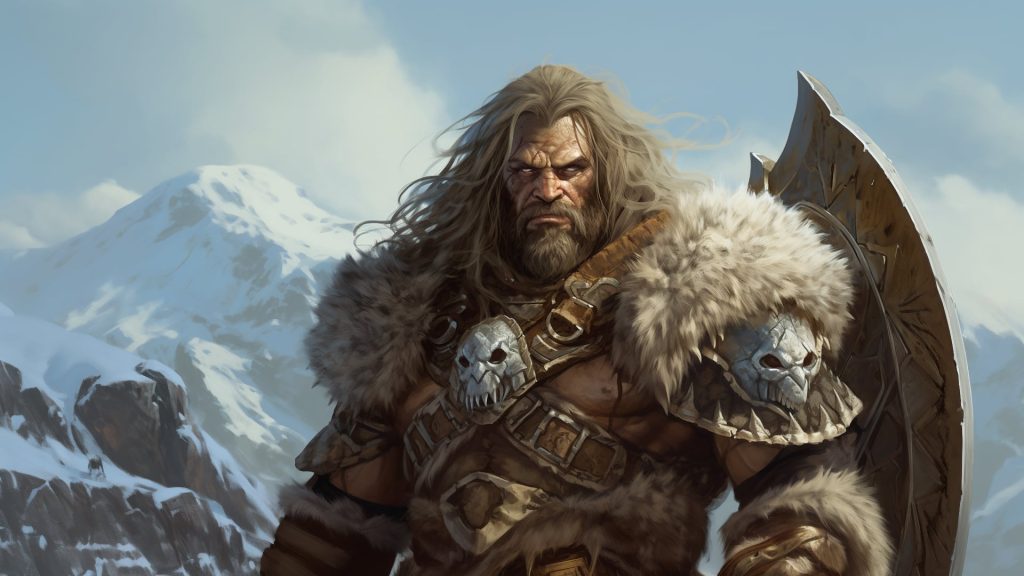 Barbarian 5E: Warrior with shield in the mountins