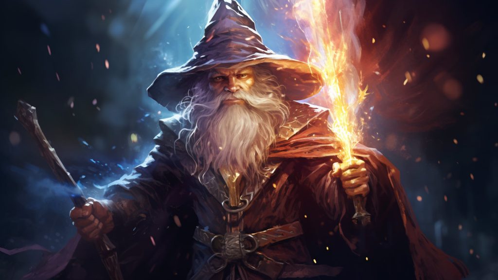 Booming Blade 5E: Wizard holding magic sword