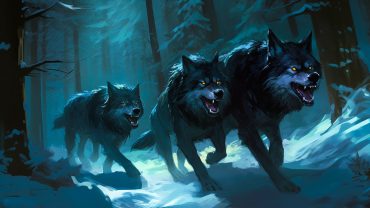 Dire Wolf 5E: Pack of wolves walking trough woods