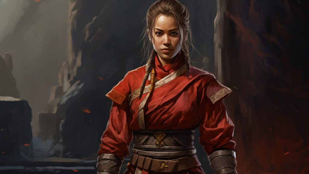 Monk 5E: Female monk in the red robe