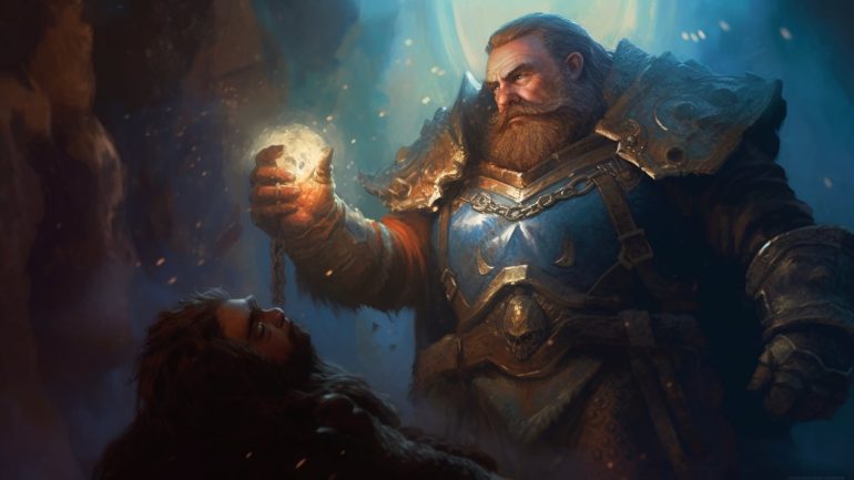 Greater Restoration 5E: Dwarf from DnD healing his wounded companion