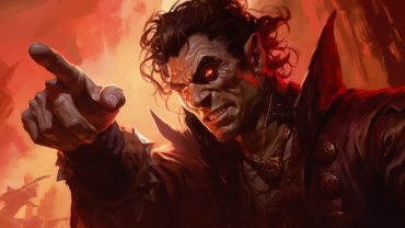 Hellish Rebuke 5E: Warlock from DnD pointing finger at the enemy