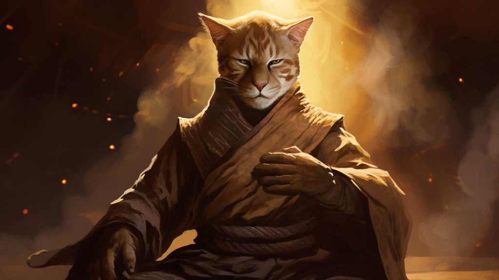 Monk 5E: Tabaxi monk from dnd meditating