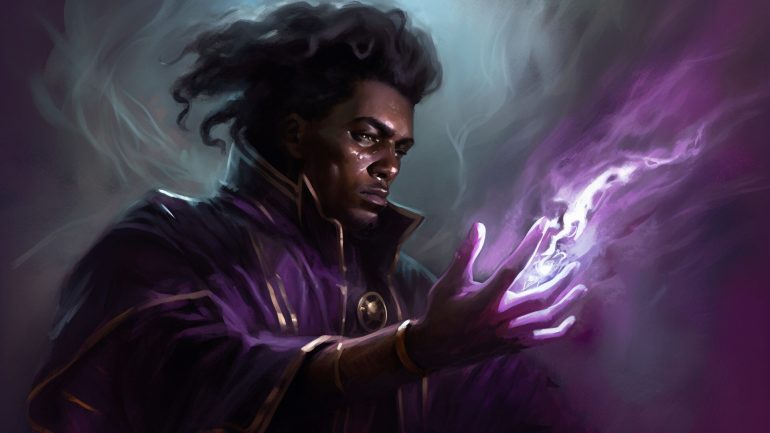 Warlock 5E: DnD warlock casting purple light from his hands
